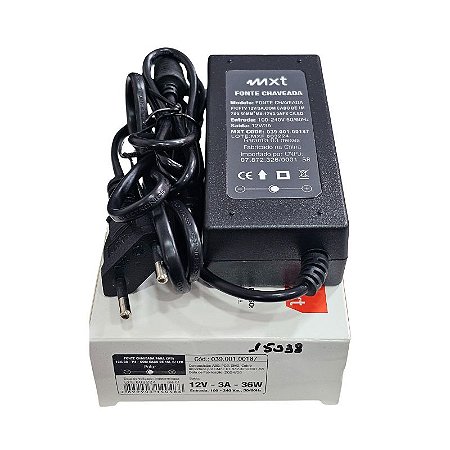 Fonte Chaveada Para CFTV 3A 12V 36W Com Cabo de 1M 039.001.00187 Mxt