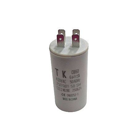 Capacitor de Partida 6uF x 400V 50/60Hz Plástico Faston CBB60 TK