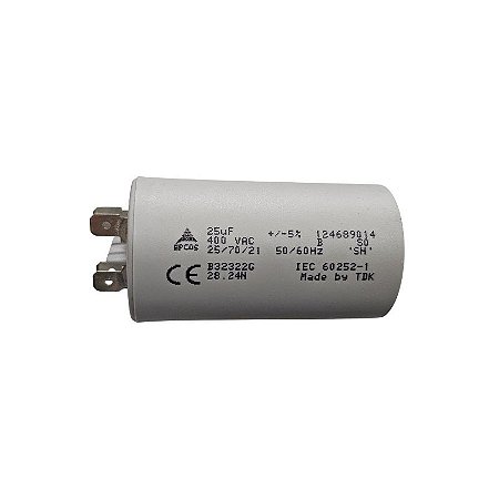 Capacitor de Partida 25uF x 400V 50/60Hz Plástico Faston B32322G Epcos