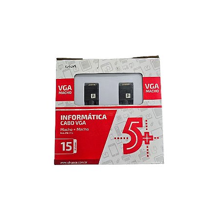 Cabo Vga Informática Macho + Macho Com Filtro Preto 15M