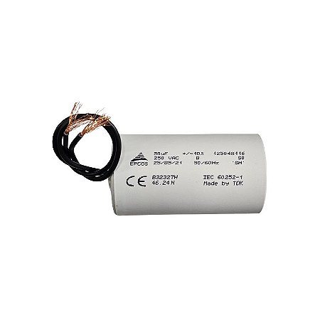 Capacitor Polipropileno 50uF x 250Vac 50/60Hz Plástico Fio Epcos