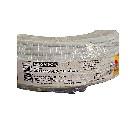 Cabo Coaxial 06 75Ohms 67% 100 Metros Branco Megatron