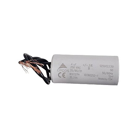Capacitor Polipropileno 4uF x 250V 50/60Hz Plástico Fio Epcos