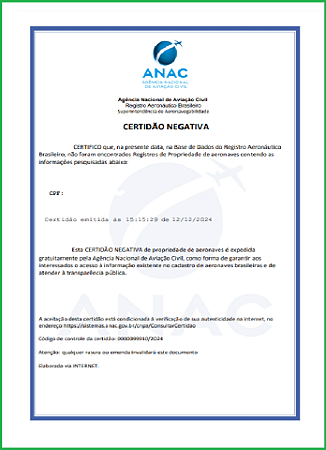 CERTIDAO NEGATIVA DE PROPRIEDADE DE AERONAVE
