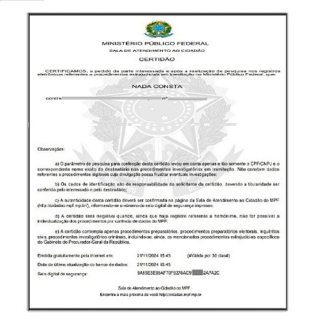 CERTIDAO NEGATIVA -  MINISTERIO PUBLICO FEDERAL
