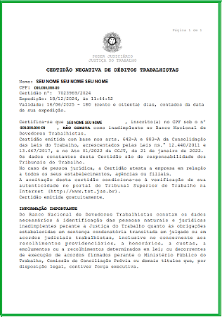 CERTIDAO NEGATIVA DE DEBITOS TRABALHISTAS CNDT
