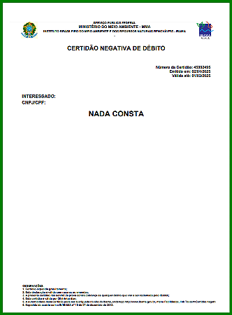CERTIDAO NEGATIVA DE DEBITOS DO IBAMA CND