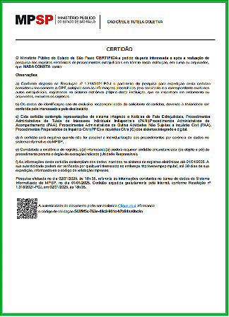 MP - CERTIDAO NEGATIVA DE INQUERITO CIVIL