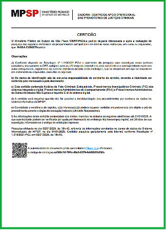 MP - CERTIDAO NEGATIVA DE INQUÉRITO CRIMINAL