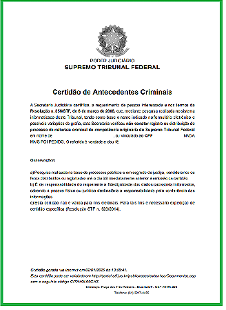 STF - CERTIDAO DE ANTECEDENTES CRIMINAIS