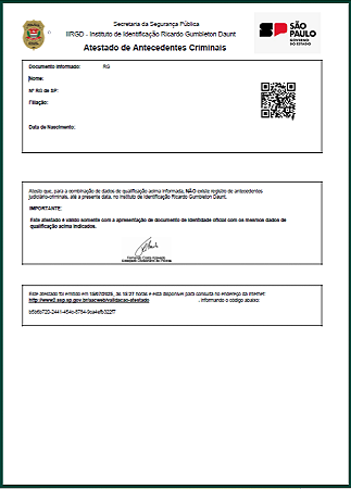 ATESTADO DE ANTECEDENTES CRIMINAIS - IIRGD INSTITUTO DE IDENTIFICAÇÃO RICARDO GLUMBETON DAUNT