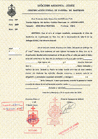 CERTIDAO DE NASCIMENTO OU BATISMO (ESPANHOLA)