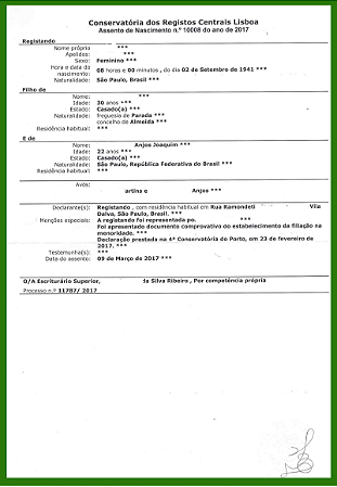 ASSENTO PORTUGUES CERTIDÃO DE PORTUGAL