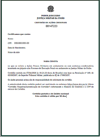 CERTIDAO DE AÇÕES CRIMINAIS DA JUSTIÇA MILITAR