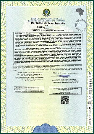 Certidao de Nascimento São Paulo- Santos