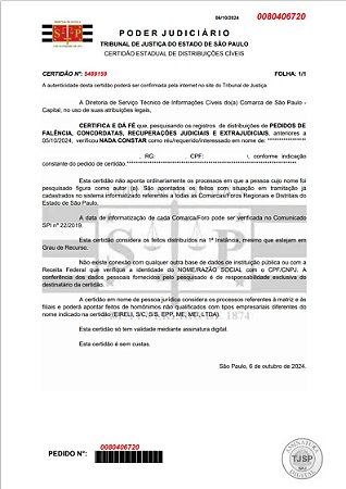 CERTIDÃO DE FALENCIA E CONCORDATA