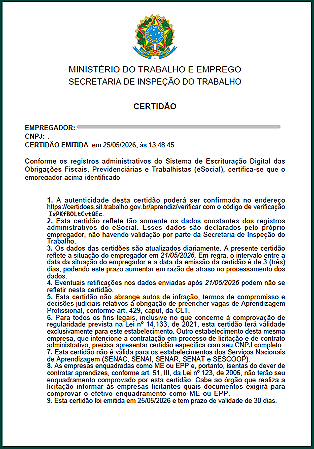 Certidão Ministério do Trabalho e Emprego
