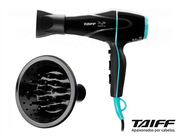 Secador De Cabelo Taiff Style Preto 2000w com Difusor de Cachos
