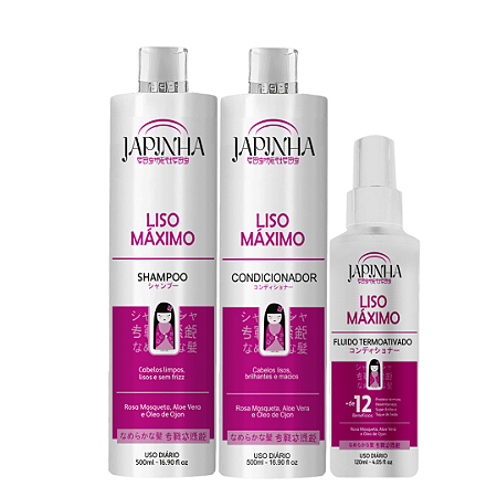 Kit Japinha Liso Máximo Shampoo e Condicionador + Protetor Térmico