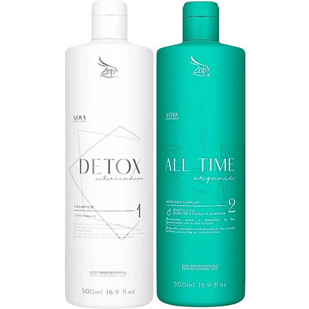 Kit Zap Shampoo Detox + Máscara All Time Organic Sem Formol 500ml