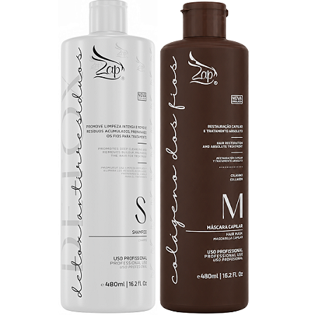 Kit Progressiva Zap Shampoo Detox + Máscara Colágeno dos Fios 480ml