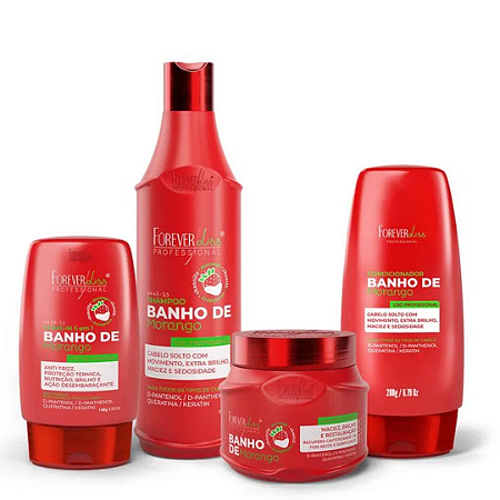 Kit Banho de Verniz Morango Completo Máscara 250g Forever Liss