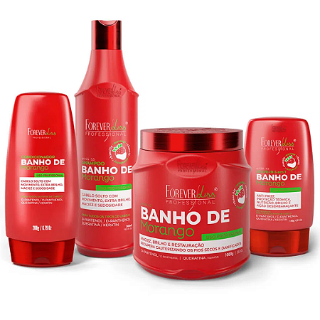 Kit Banho de Verniz Morango Completo Máscara 1Kg Forever Liss