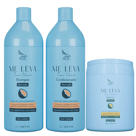 Zap Kit Me leva Shampoo, Condicionador + Máscara Óleo de Coco e Pantenol