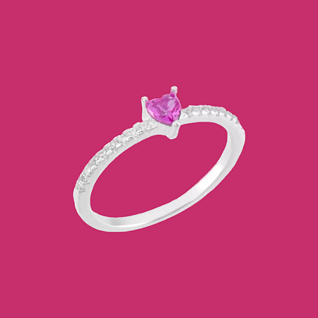 anel coração rosa