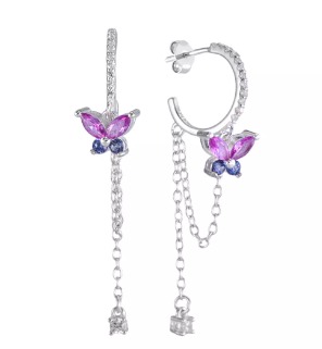 Brinco borboleta rosa com roxo