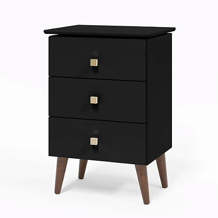 MESA LATERAL LIV 3 GAVETAS PRETO