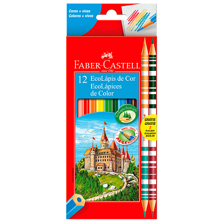 Lápis De Cor Faber Castell 10 Cores + 2 Eco Lápis Bicolor