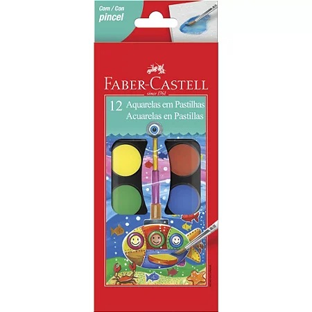 Aquarela em Pastilha com Pincel Faber-Castell 12 Cores