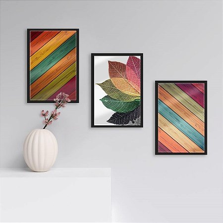 Quadros Decorativos Leaf Color C/ Vidro 3pç Sala Escritório