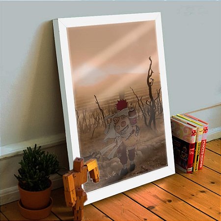 Quadro Decorativo Naruto Gaara Deserto FanArt 33x25 C/ Vidro