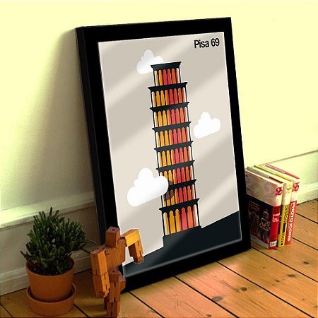 Quadro Decorativo Cidade Torre de Pisa Pop Art C/ Vidro 33x25