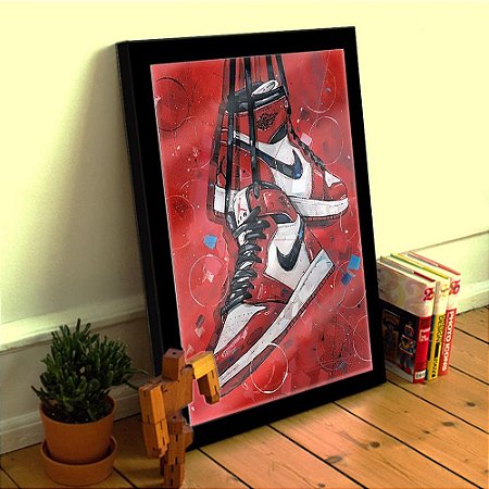 Quadro Decorativo Tenis Jordan C/ Moldura e Vidro 33x25 A4