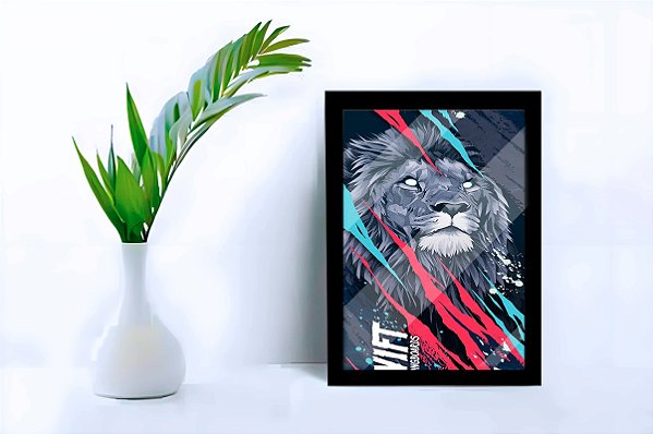 Quadro Decorativo Leão Abstrato C/ Moldura e Vidro 33x25 A4