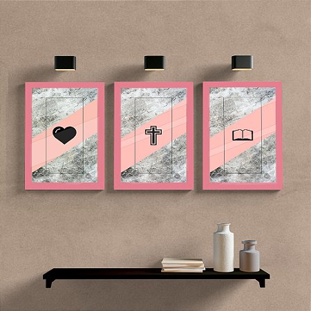 Quadro Decorativo Triptico da Fe  Moldura e Vidro 33x25 3pç