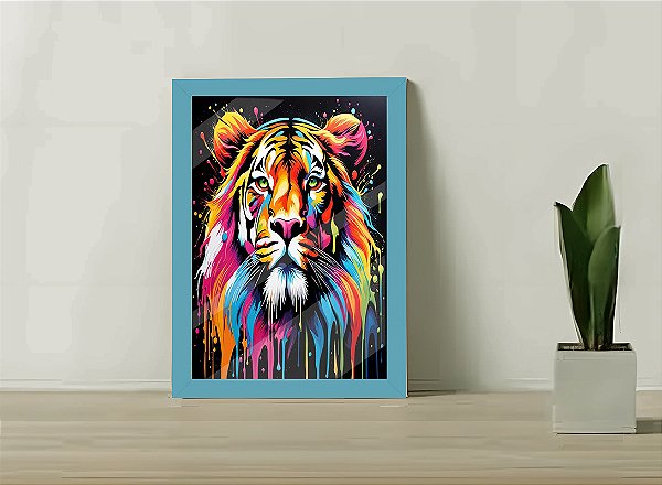 Quadro Decorativo Leão Aquarela C/ Moldura e Vidro 33x25 A4