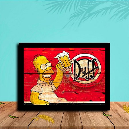 Quadro Envelhecido Simpsons Duff C/ Moldura e Vidro 33x25 cm