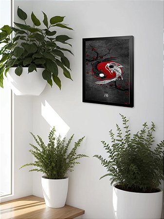 Quadro Decorativo Carpa Véu Yin Yang C Moldura e Vidro 33x25