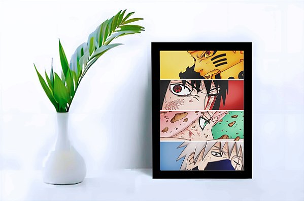 Quadro Decorativo Naruto Team C/ Moldura e Vidro 33x25 cm A4