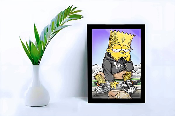 Quadro Decorativo Bart Entediado C/ Moldura e Vidro 33x25 cm