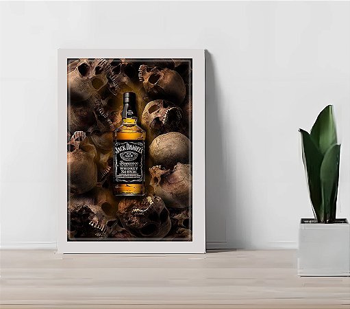 Quadro Decorativo Jack Daniels Skull Bar Restaurante + Vidro