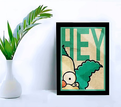 Quadro Decorativo Palhaço Krusty Hey Moldura e Vidro 33x25