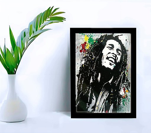 Quadro Decorativo Bob Marley Ink Estúdio C/ Vidro 33x25 cm