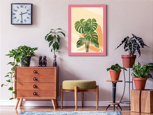 Quadro Decorativo Monstera Abstrato Sala Quarto + Vidro A4