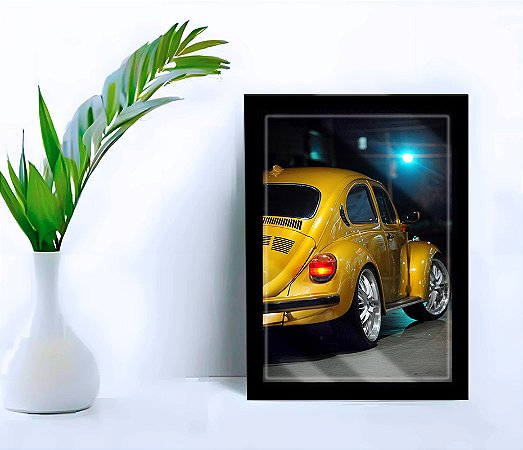 Quadro Decorativo Fusca Dourado Sala Escritório + Vidro A4