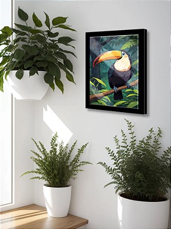 Quadro Decorativo Tucano Flora Sala Escritório + Vidro 33x25